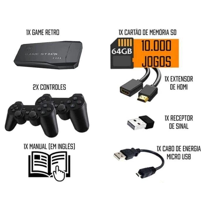 Super Game Stick Retrô - 10.000 Jogos 4K + 2 Controles - Nova Compras
